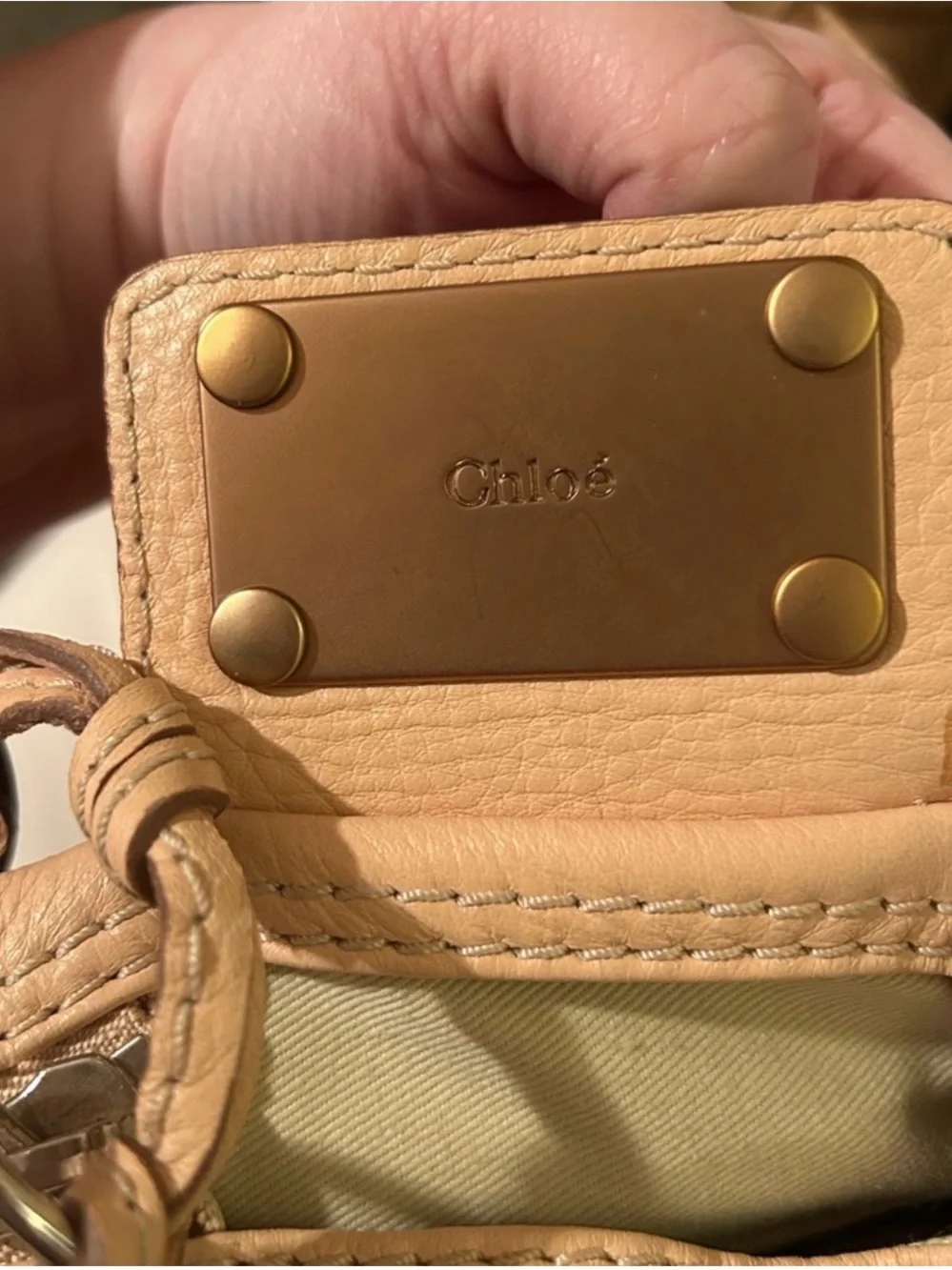 Auth Chloe Paddington Large satchel peach nude beige Leather vintage LIKE NEW